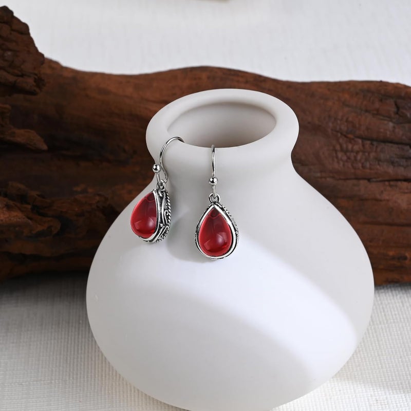 Teppdfann Store Vintage Teardrop Birthstone Dangle Earrings for Women Trendy, Gemstone Drop Earrings with Silver Hook Birthstone Jewelry for Christmas Gift - Image 5